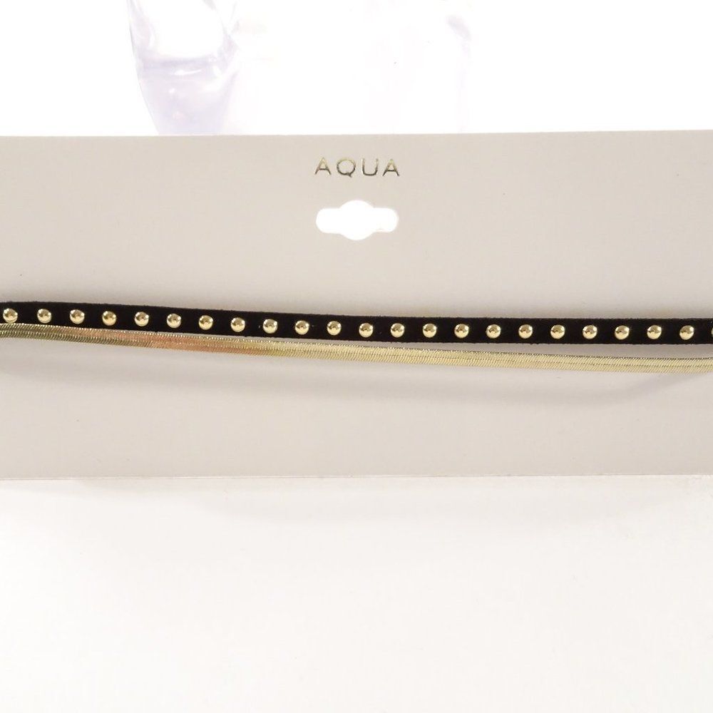 Bloomingdale's Black Faux Leather Gold Stud Two Tier Choker Necklace NWT 35
